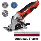 Einhell TC-CS 860/1 Kit Mini Kézi Körfűrész 450W/230V, 26mm-es vágásmélység 3db 85mm-es vágótárcsával, alu vezetősínnel - 1 db