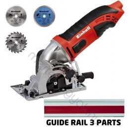 Einhell TC-CS 860/1 Kit Mini Kézi Körfűrész 450W/230V, 26mm-es vágásmélység 3db 85mm-es vágótárcsával, alu vezetősínnel