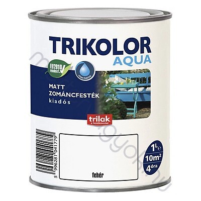 Trikolor Aqua matt akrilfesték, kültéri és beltéri fa fém és falfelületekre - Fehér / 1 liter